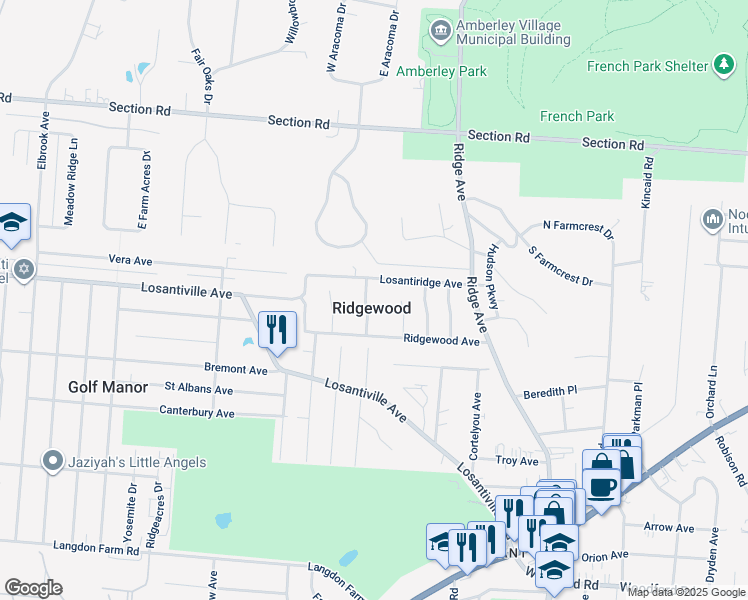 map of restaurants, bars, coffee shops, grocery stores, and more near in Ridgewood