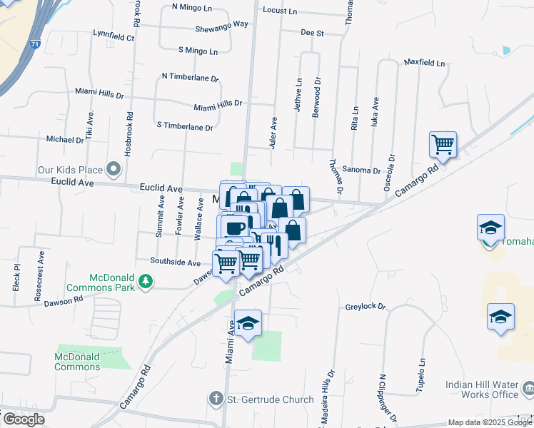 map of restaurants, bars, coffee shops, grocery stores, and more near 10 Bradford Place Drive in Cincinnati