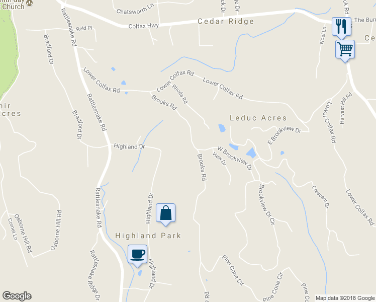 map of restaurants, bars, coffee shops, grocery stores, and more near 13878 Brooks Road in Grass Valley