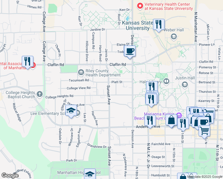 map of restaurants, bars, coffee shops, grocery stores, and more near 1022 Sunset Avenue in Manhattan