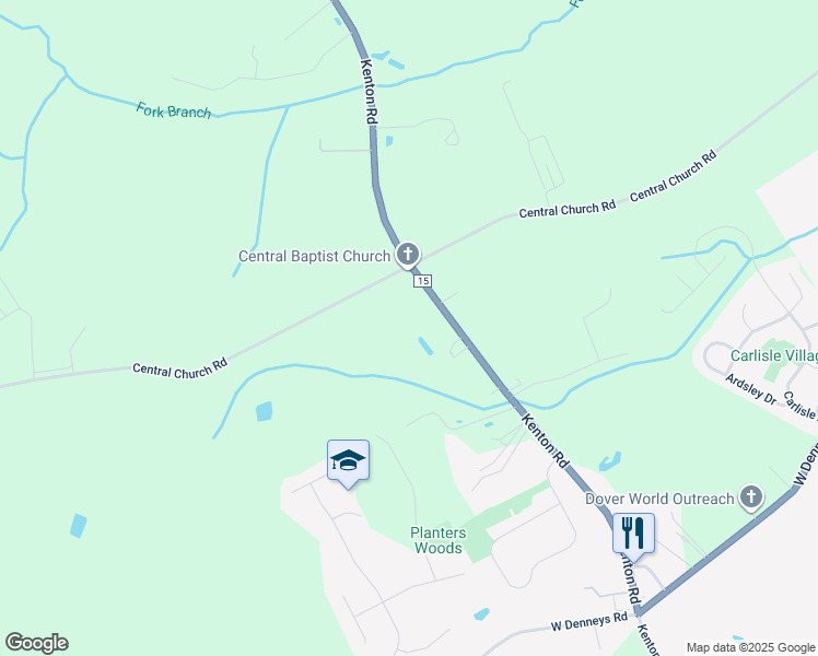 map of restaurants, bars, coffee shops, grocery stores, and more near 3511 Kenton Road in Dover