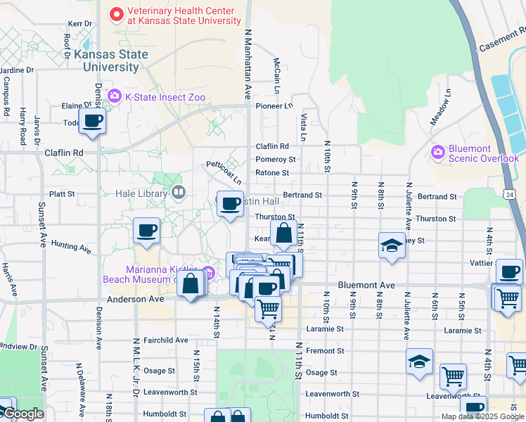 map of restaurants, bars, coffee shops, grocery stores, and more near 1212 Thurston Street in Manhattan