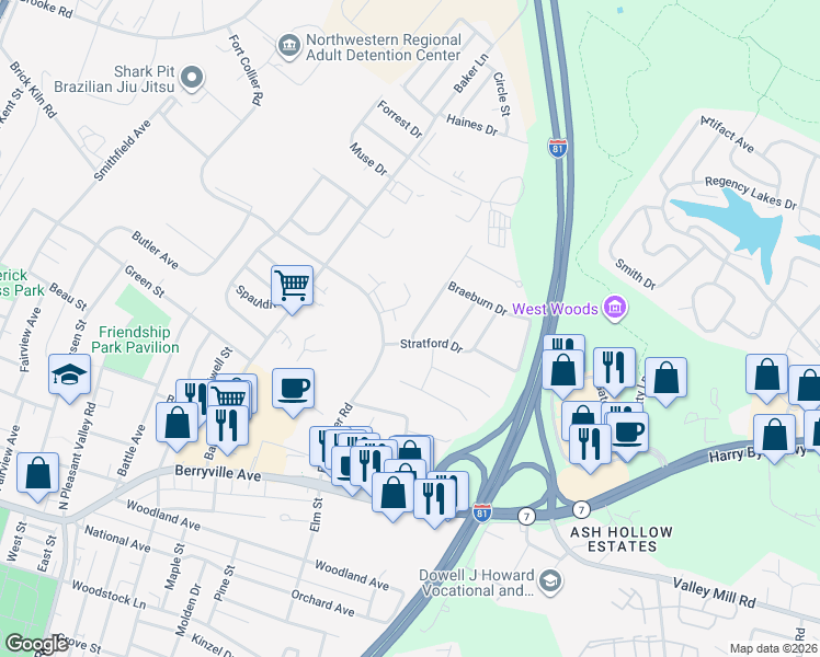 map of restaurants, bars, coffee shops, grocery stores, and more near 109 Banbury Terrace in Winchester