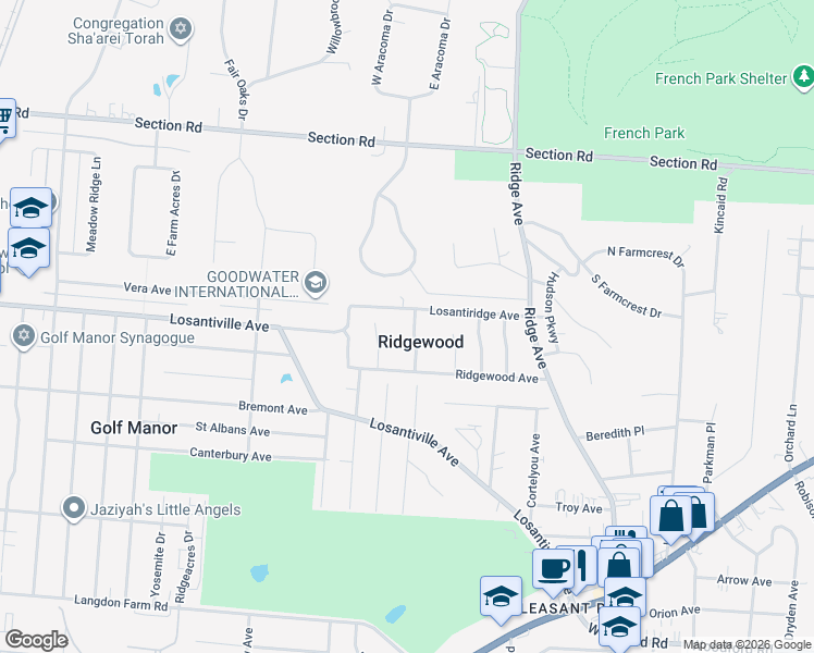 map of restaurants, bars, coffee shops, grocery stores, and more near in Ridgewood