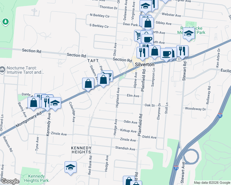 map of restaurants, bars, coffee shops, grocery stores, and more near 3870 Alta Avenue in Cincinnati