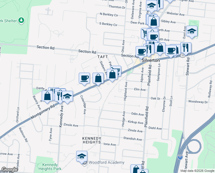 map of restaurants, bars, coffee shops, grocery stores, and more near 6920 Montgomery Road in Cincinnati
