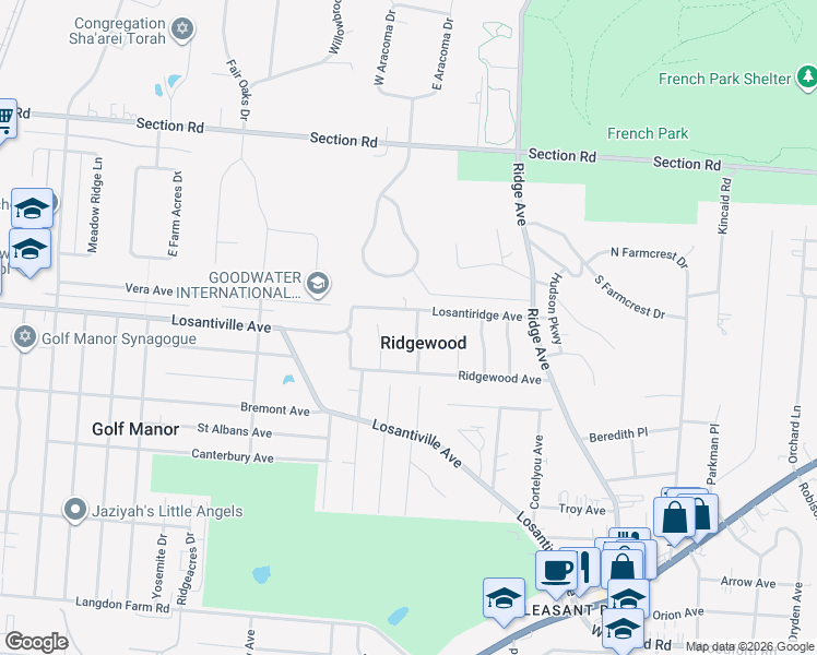 map of restaurants, bars, coffee shops, grocery stores, and more near in Ridgewood