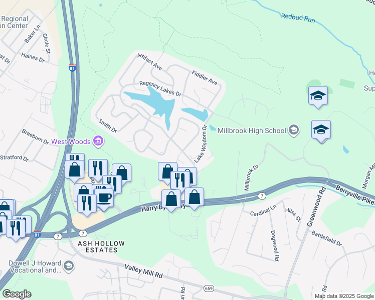 map of restaurants, bars, coffee shops, grocery stores, and more near 100 Wollaston Drive in Winchester