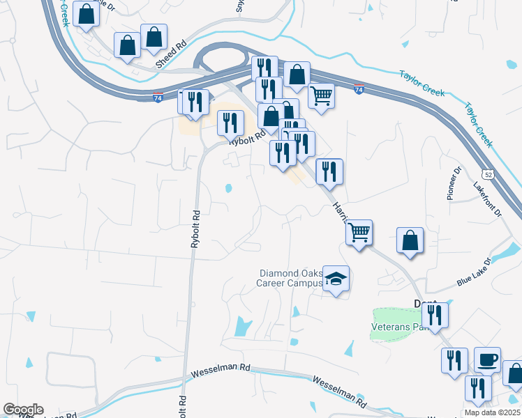 map of restaurants, bars, coffee shops, grocery stores, and more near 6542 Hearne Road in Cincinnati