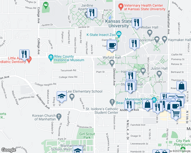 map of restaurants, bars, coffee shops, grocery stores, and more near 1026 Sunset Avenue in Manhattan