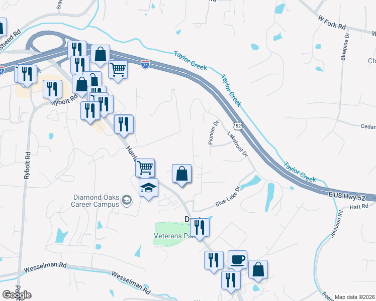 map of restaurants, bars, coffee shops, grocery stores, and more near 5351 Belclare Road in Cincinnati
