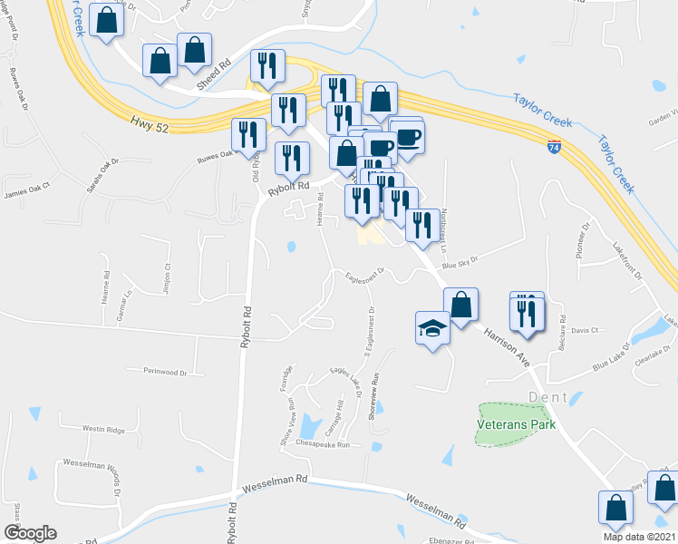 map of restaurants, bars, coffee shops, grocery stores, and more near 6601 Hearne Road in Cincinnati