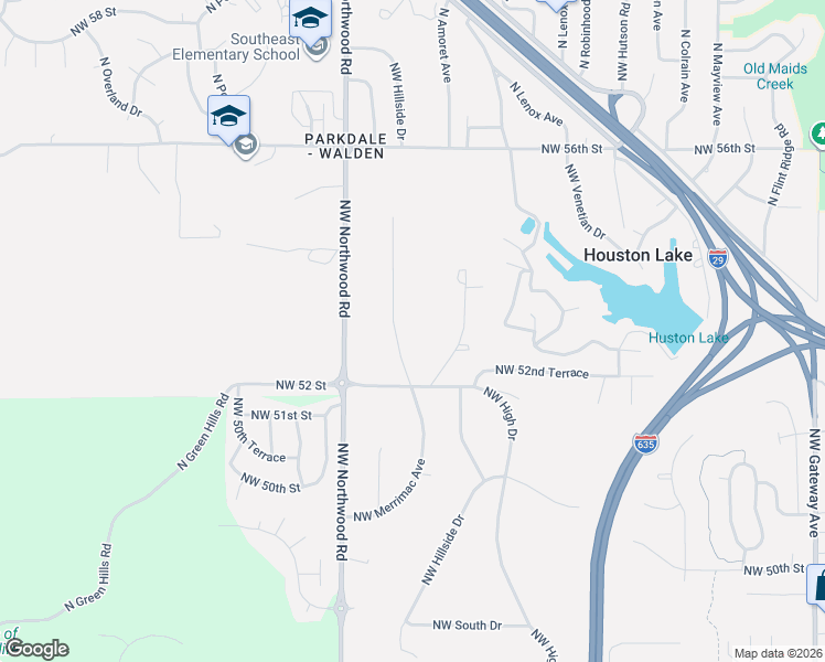 map of restaurants, bars, coffee shops, grocery stores, and more near 5237 North Merrimac Avenue in Kansas City