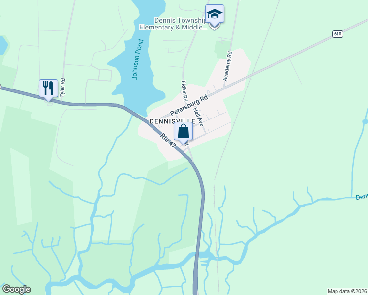 map of restaurants, bars, coffee shops, grocery stores, and more near 121 Main Street in Cape May County