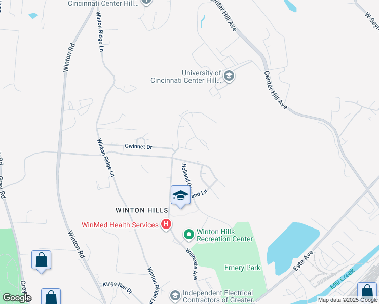 map of restaurants, bars, coffee shops, grocery stores, and more near 653 Winneste Court in Cincinnati