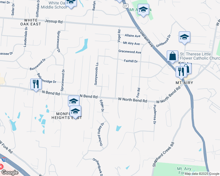 map of restaurants, bars, coffee shops, grocery stores, and more near 5537 Fairwood Road in Cincinnati