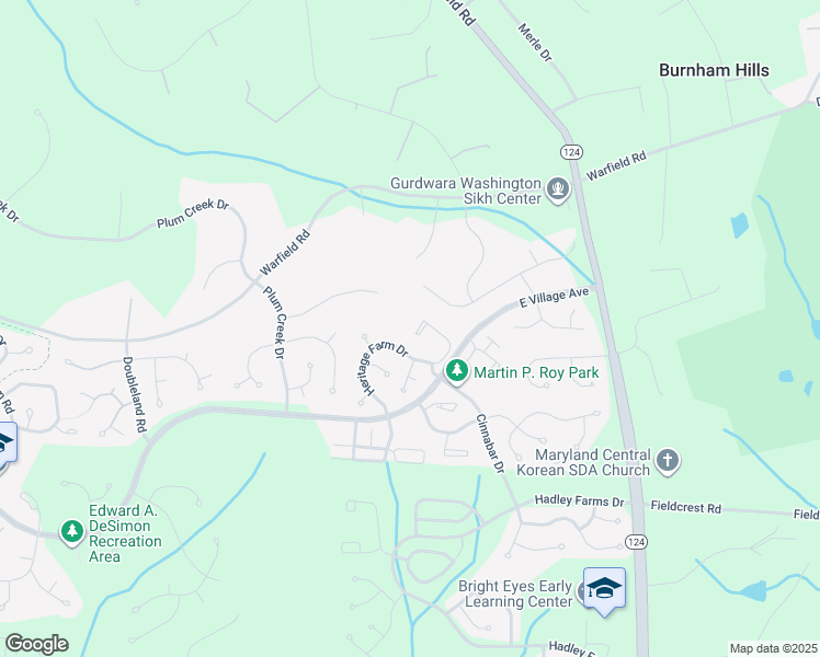 map of restaurants, bars, coffee shops, grocery stores, and more near 7700 Heritage Farm Drive in Gaithersburg