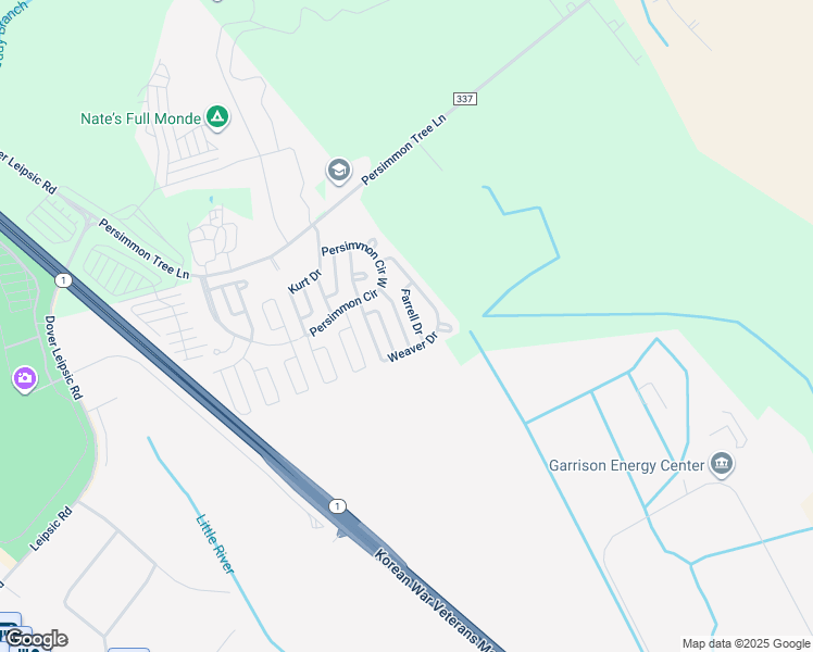 map of restaurants, bars, coffee shops, grocery stores, and more near 710 McGinnis Drive in Dover