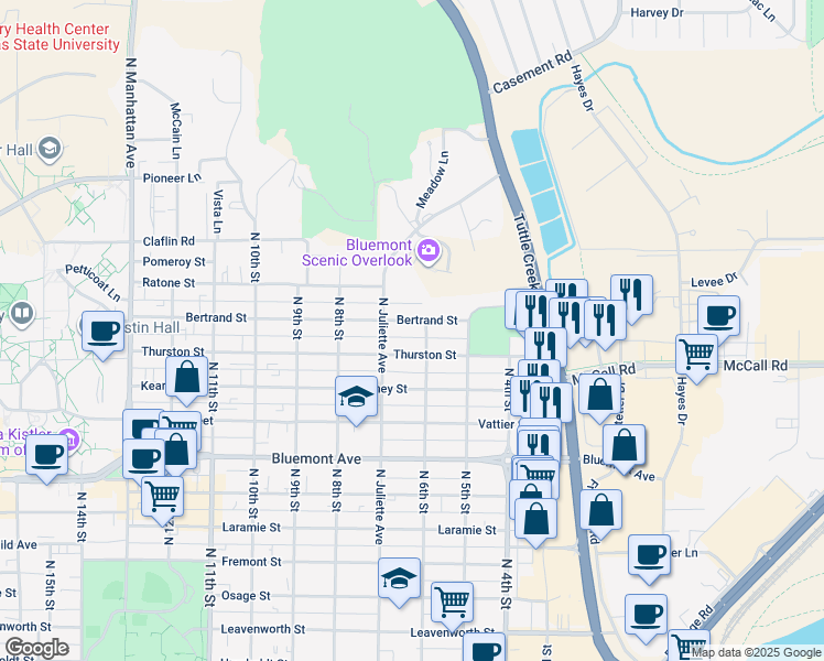 map of restaurants, bars, coffee shops, grocery stores, and more near 609 Bertrand Street in Manhattan