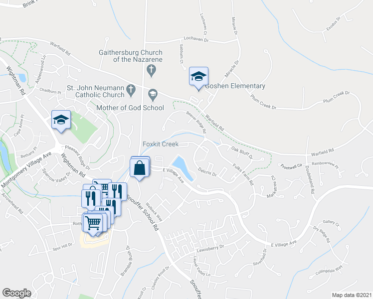 map of restaurants, bars, coffee shops, grocery stores, and more near 8828 Thomas Lea Terrace in Gaithersburg