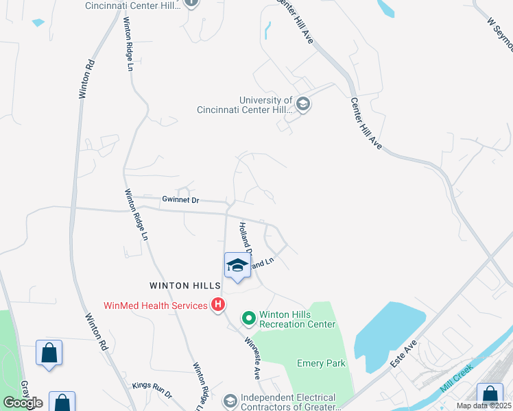 map of restaurants, bars, coffee shops, grocery stores, and more near 653 Winneste Court in Cincinnati