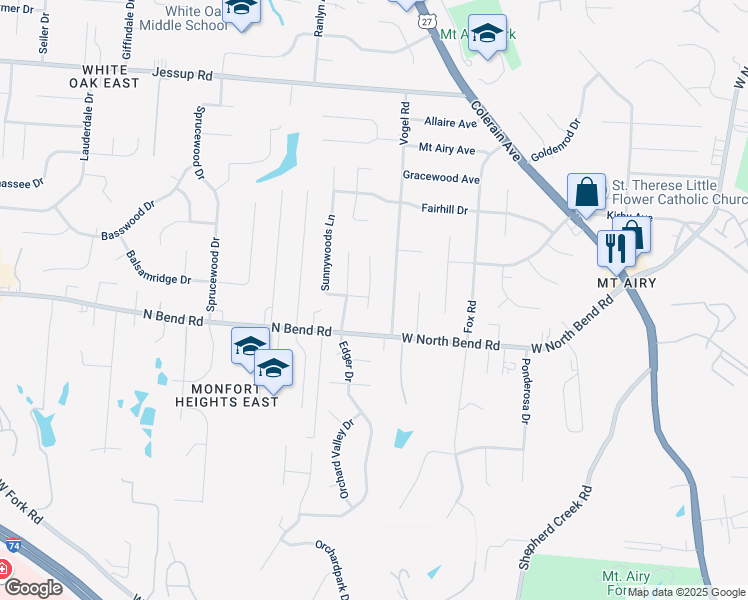 map of restaurants, bars, coffee shops, grocery stores, and more near 5537 Fairwood Road in Cincinnati