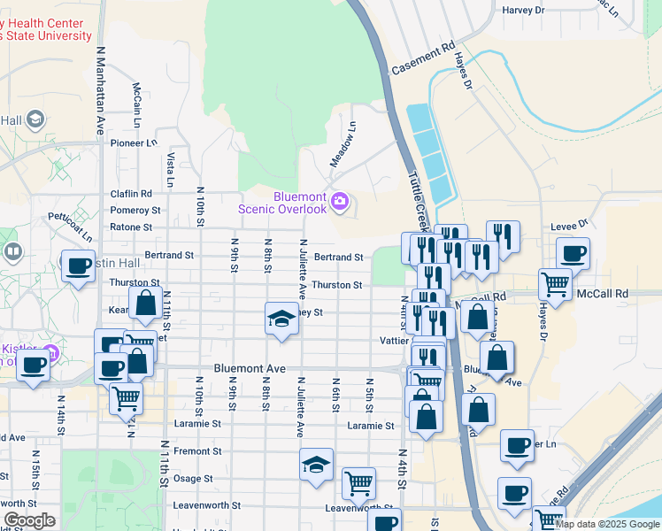 map of restaurants, bars, coffee shops, grocery stores, and more near 609 Bertrand Street in Manhattan