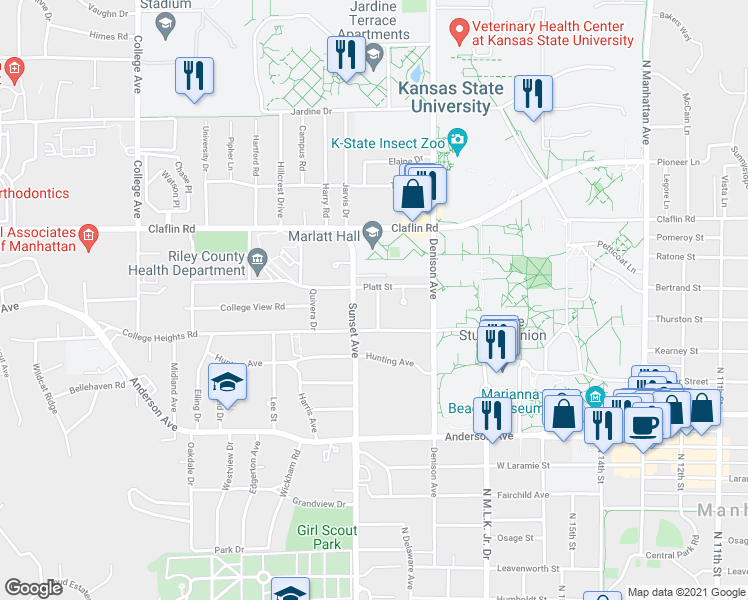 map of restaurants, bars, coffee shops, grocery stores, and more near 1029 McCollum Street in Manhattan