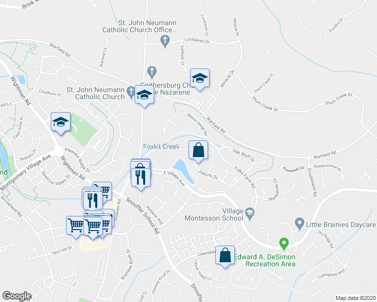 map of restaurants, bars, coffee shops, grocery stores, and more near 8828 Thomas Lea Terrace in Gaithersburg