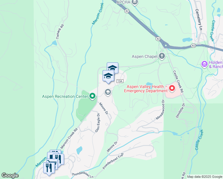 map of restaurants, bars, coffee shops, grocery stores, and more near 235 High School Road in Aspen