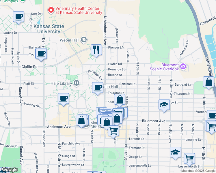 map of restaurants, bars, coffee shops, grocery stores, and more near 1225 Bertrand Street in Manhattan