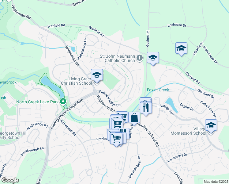 map of restaurants, bars, coffee shops, grocery stores, and more near 20744 Highland Hall Drive in Gaithersburg