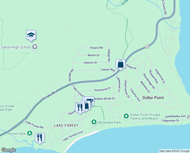 map of restaurants, bars, coffee shops, grocery stores, and more near 3115 State Highway 28 in Tahoe City