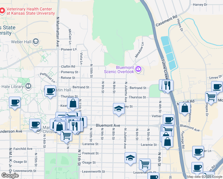 map of restaurants, bars, coffee shops, grocery stores, and more near 805 Bertrand Street in Manhattan