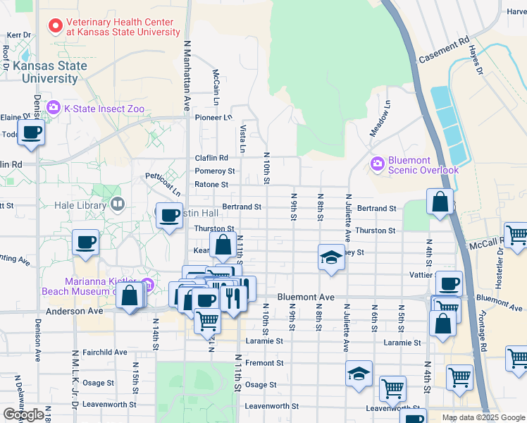 map of restaurants, bars, coffee shops, grocery stores, and more near 1001 Bertrand Street in Manhattan