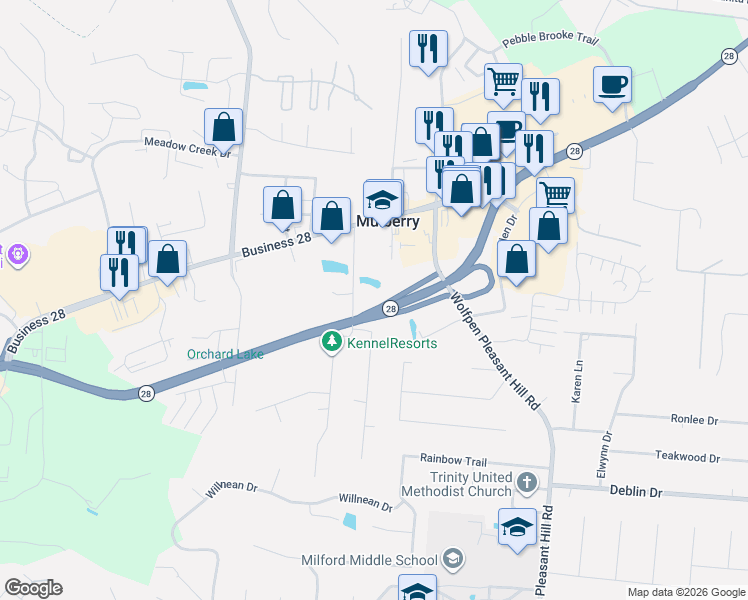 map of restaurants, bars, coffee shops, grocery stores, and more near 5860 Highview Drive in Milford