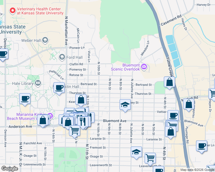 map of restaurants, bars, coffee shops, grocery stores, and more near 1105 North 9th Street in Manhattan