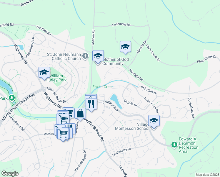 map of restaurants, bars, coffee shops, grocery stores, and more near 8863 Thomas Lea Terrace in Montgomery Village