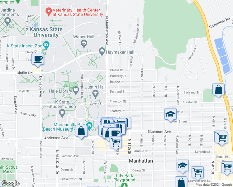 map of restaurants, bars, coffee shops, grocery stores, and more near in Manhattan
