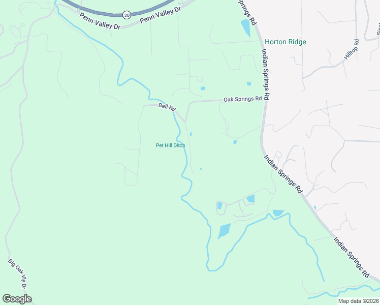 map of restaurants, bars, coffee shops, grocery stores, and more near 10631 Oak Springs Road in Penn Valley