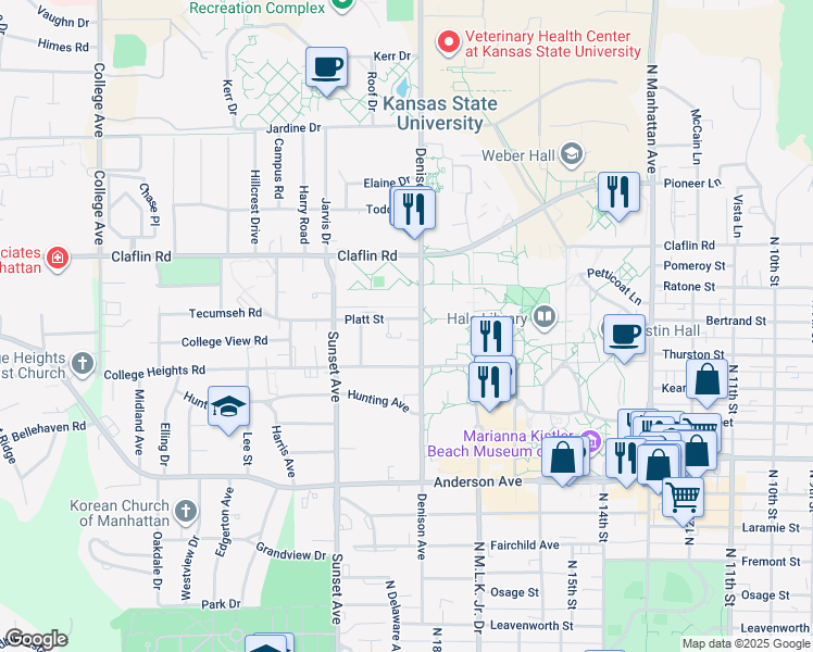 map of restaurants, bars, coffee shops, grocery stores, and more near 1811 Platt Street in Manhattan