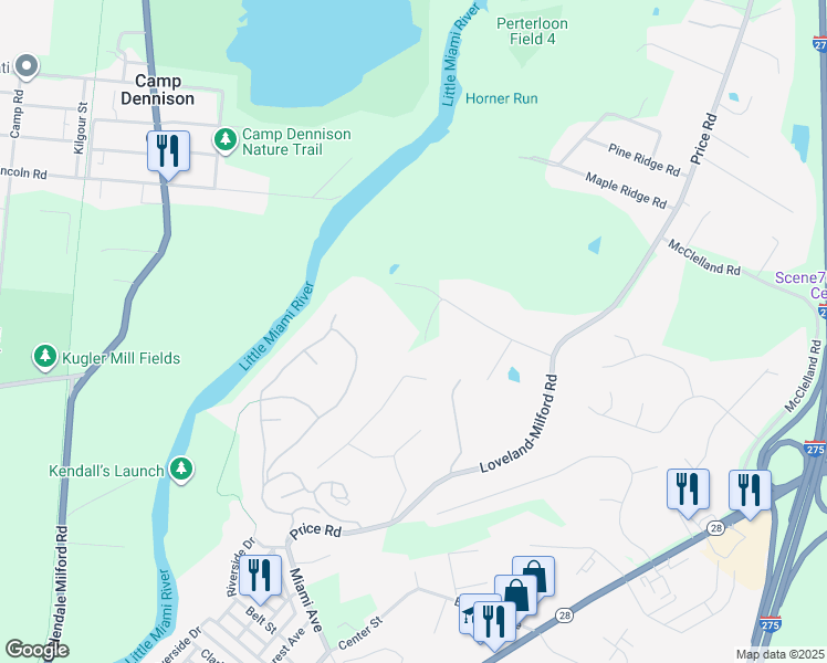 map of restaurants, bars, coffee shops, grocery stores, and more near 5826 Lee Way in Milford