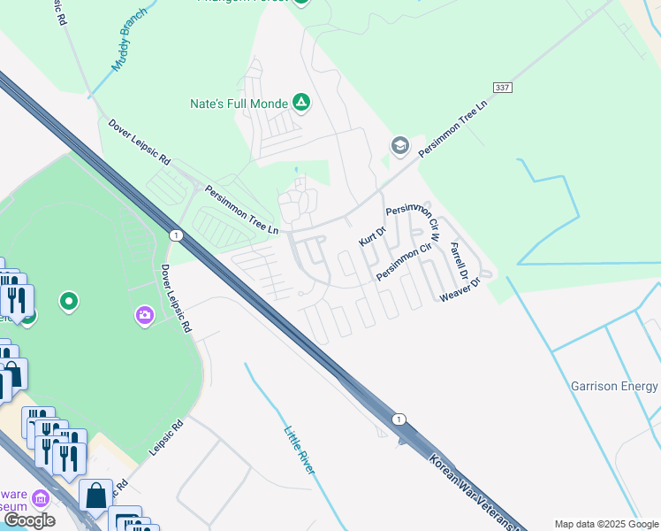 map of restaurants, bars, coffee shops, grocery stores, and more near 55 Primrose Drive East in Dover