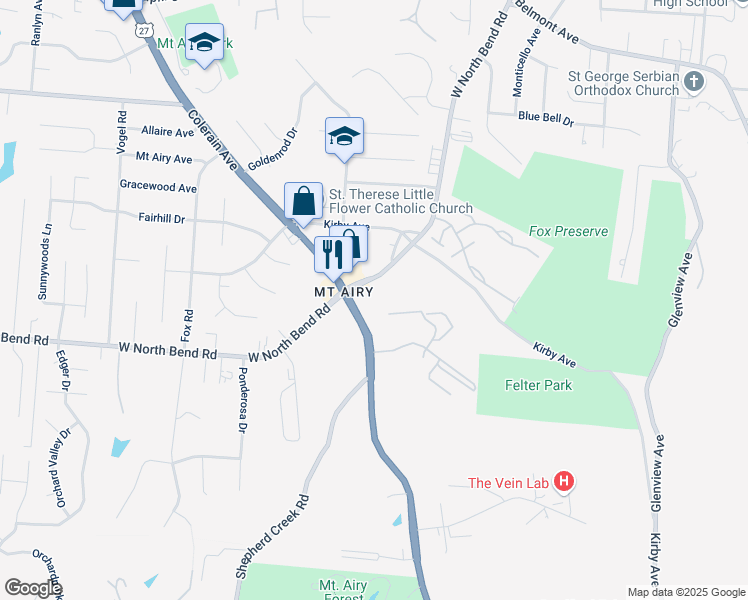 map of restaurants, bars, coffee shops, grocery stores, and more near 5440 Colerain Avenue in Cincinnati
