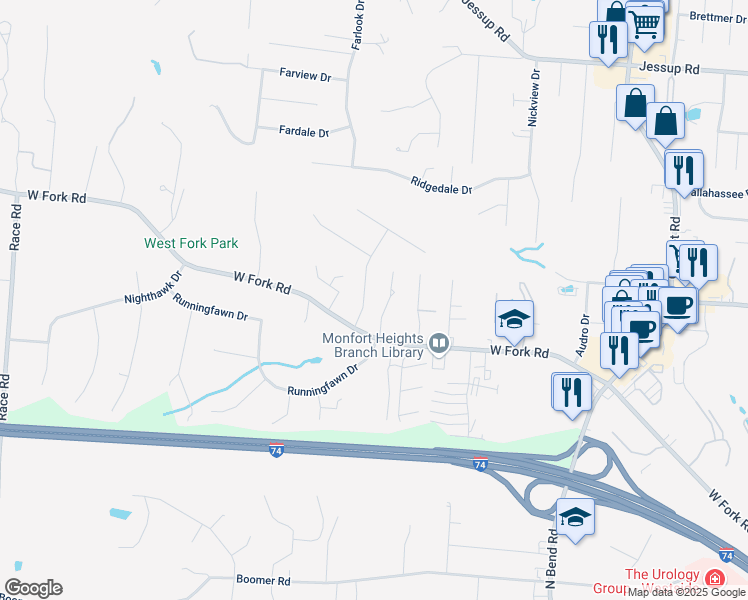 map of restaurants, bars, coffee shops, grocery stores, and more near 5416 Northpoint Drive in Cincinnati