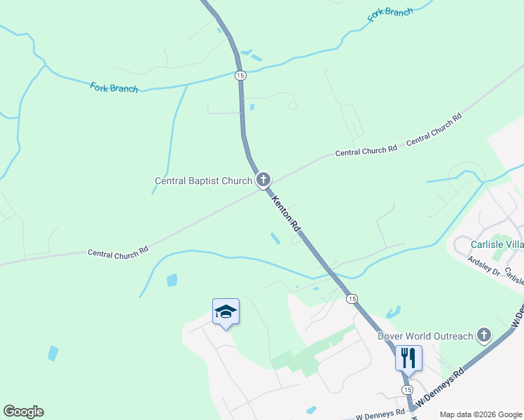 map of restaurants, bars, coffee shops, grocery stores, and more near 3511 Kenton Road in Dover