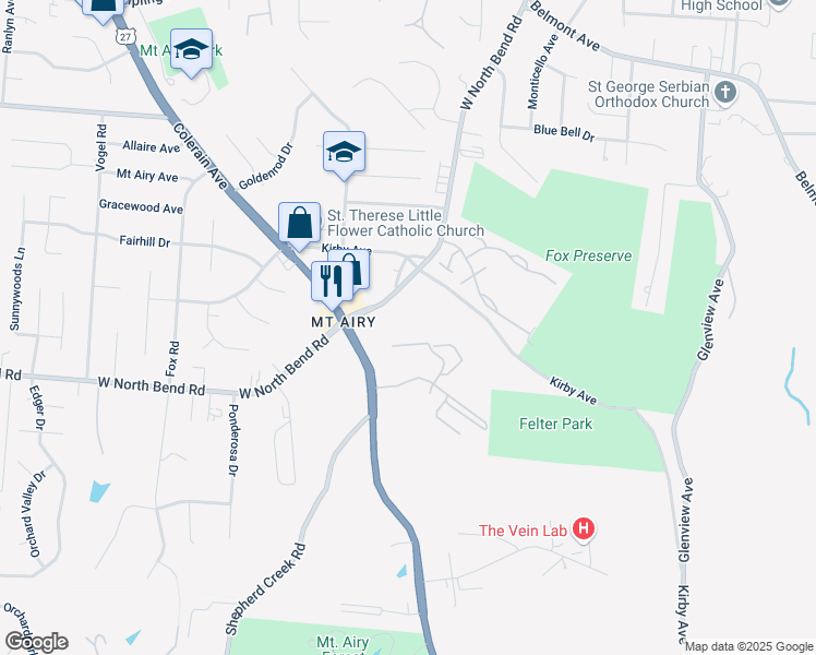 map of restaurants, bars, coffee shops, grocery stores, and more near 5440 Colerain Avenue in Cincinnati