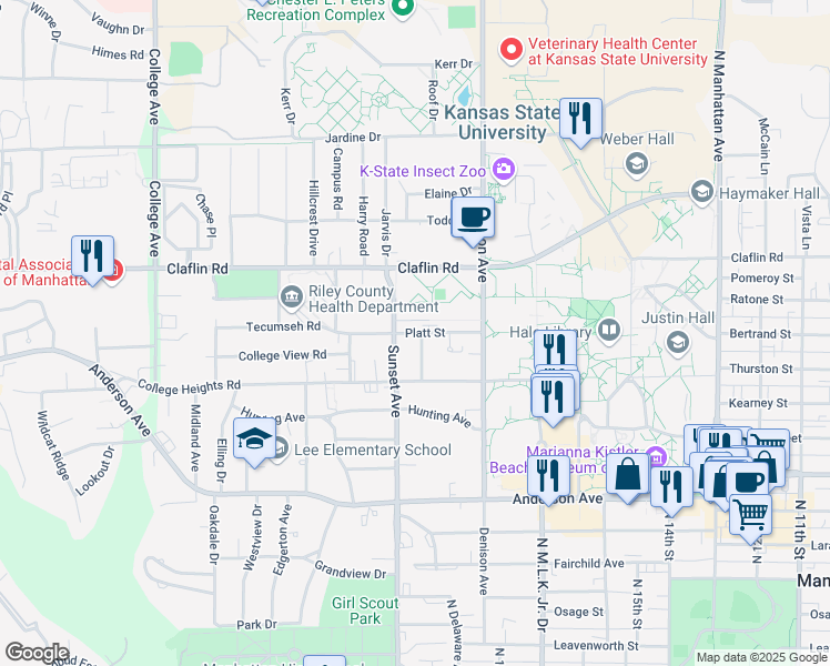 map of restaurants, bars, coffee shops, grocery stores, and more near 1858 Platt Street in Manhattan