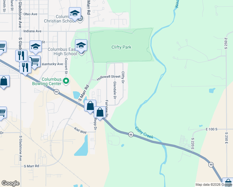 map of restaurants, bars, coffee shops, grocery stores, and more near 711 Glendale Drive in Columbus
