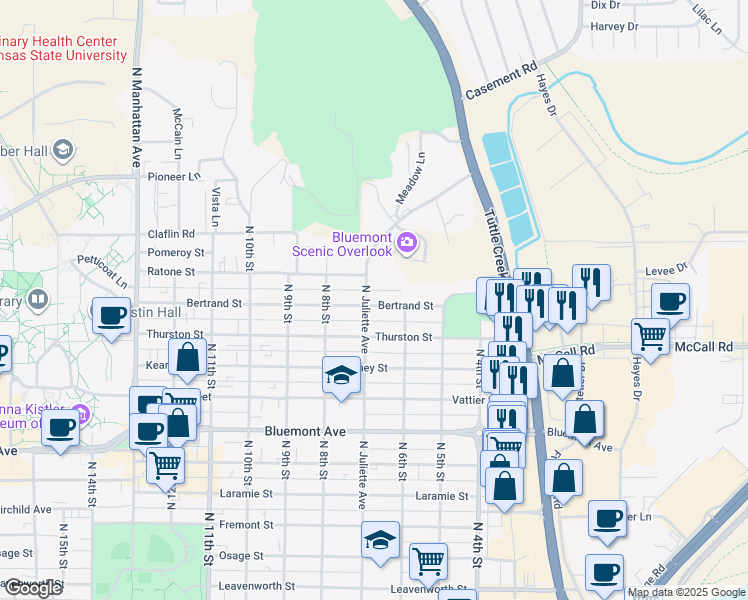 map of restaurants, bars, coffee shops, grocery stores, and more near 609 Bertrand Street in Manhattan